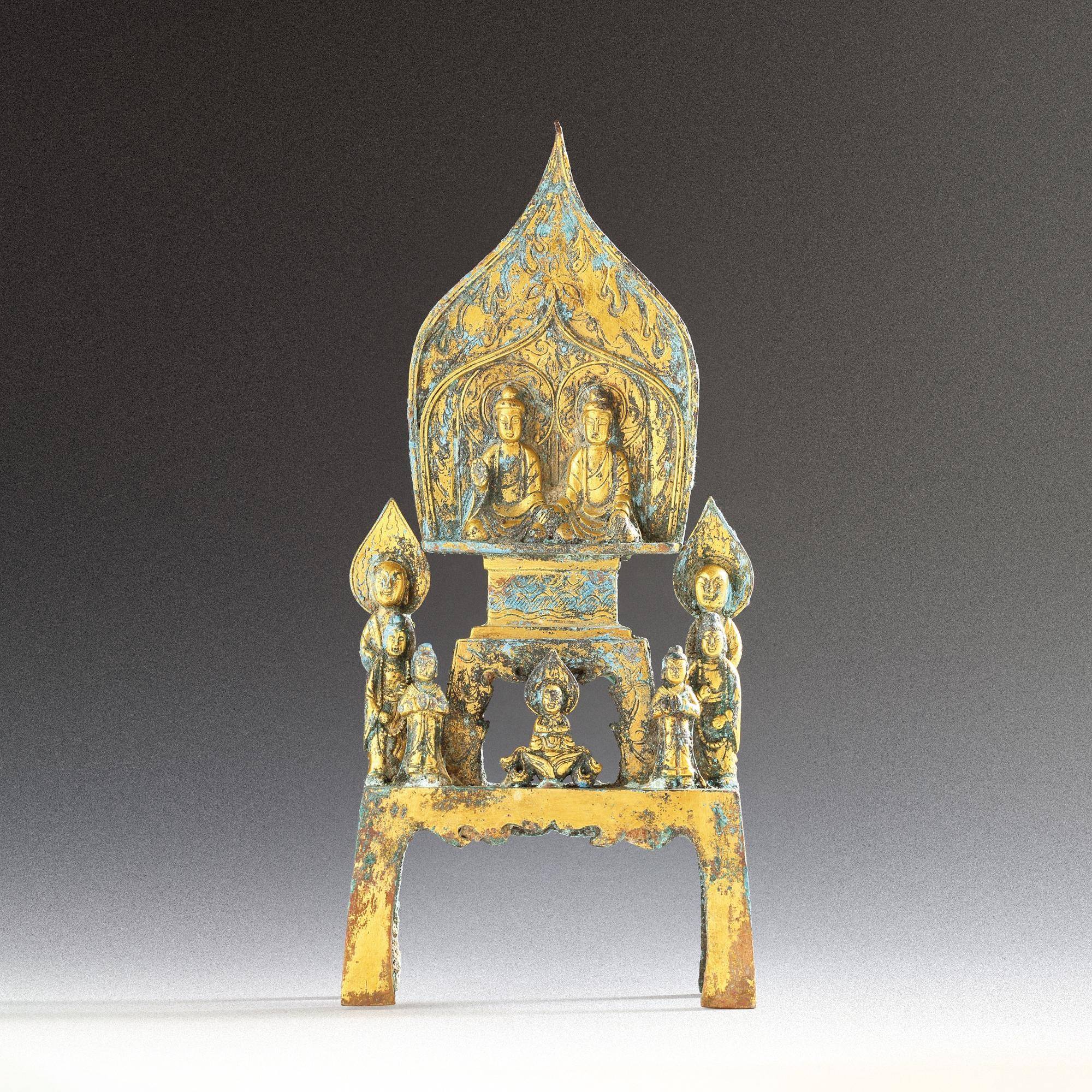 銅鎏金雙佛坐像