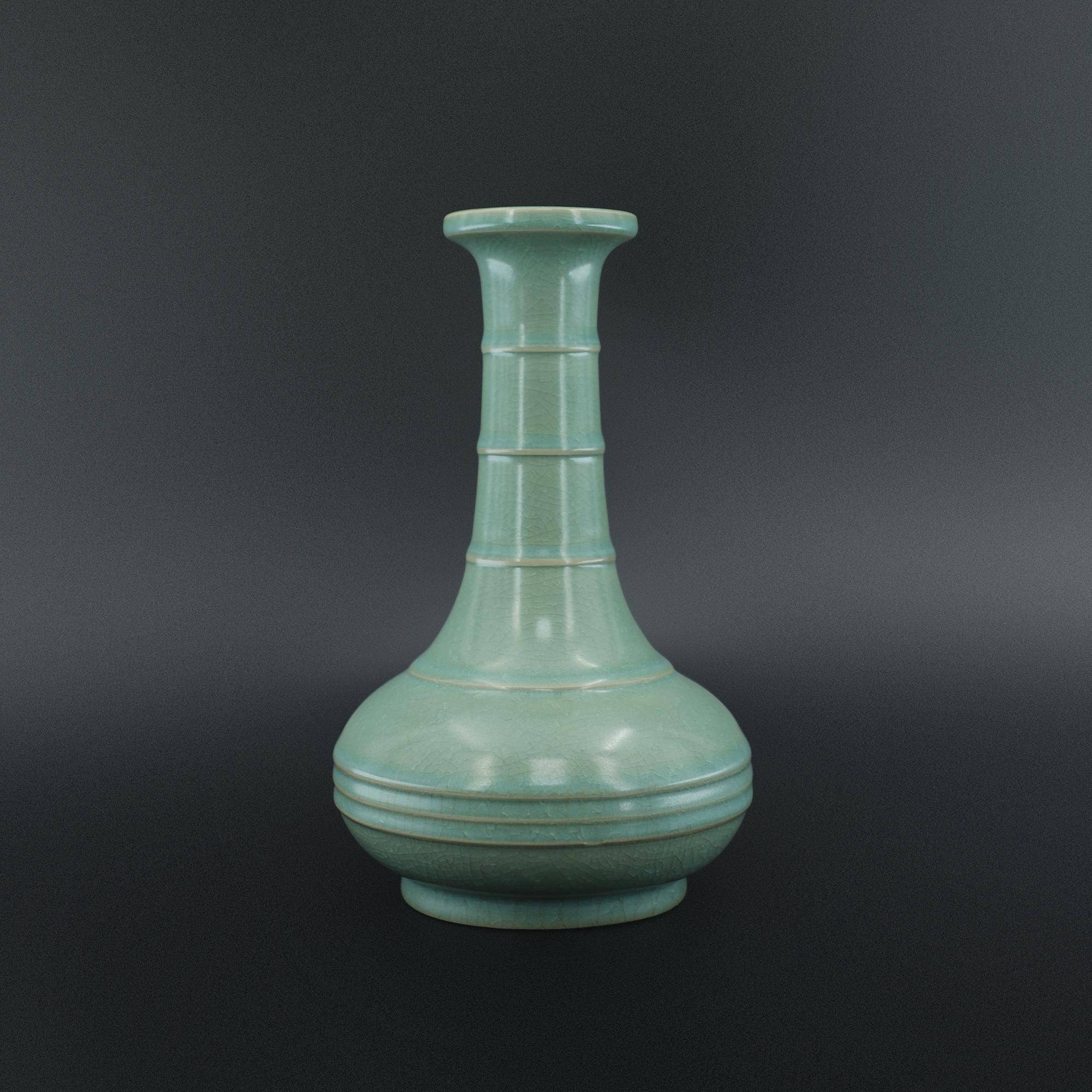 汝窯天青釉弦紋長頸瓶