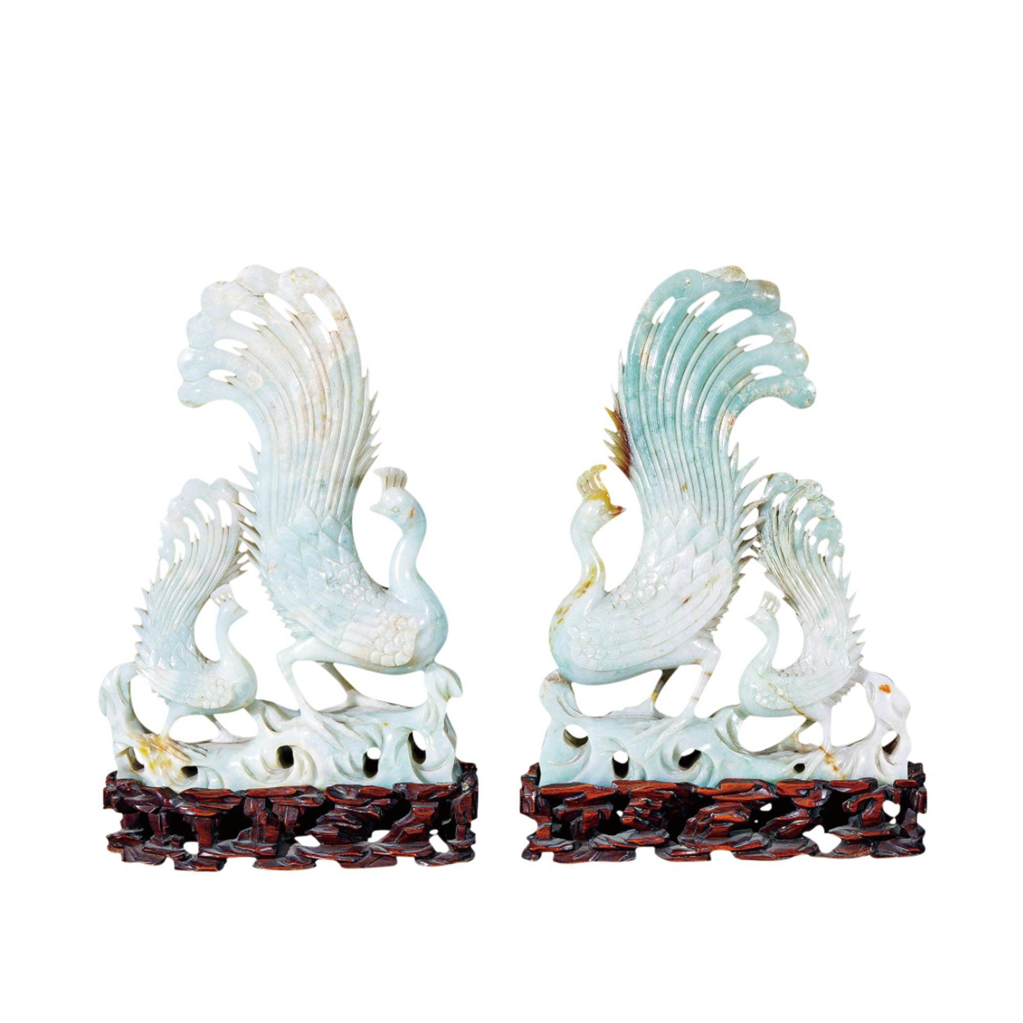 多祿溙2026春季拍賣：清 翡翠雕鳳凰擺件（二件），38.5