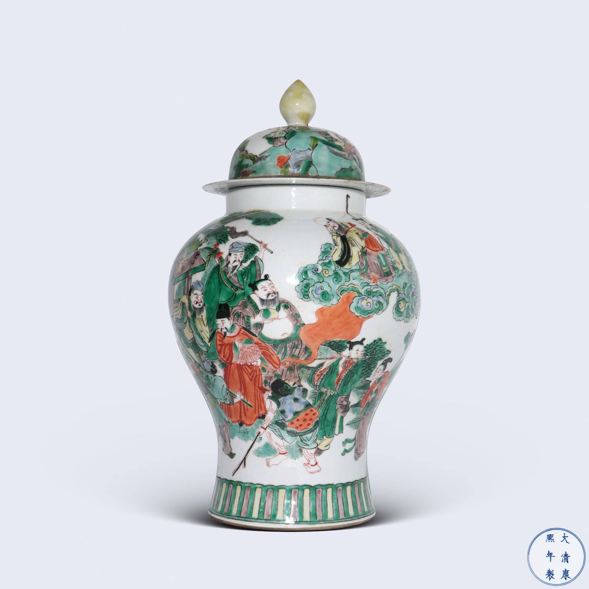 青花五彩八仙人物將軍罐